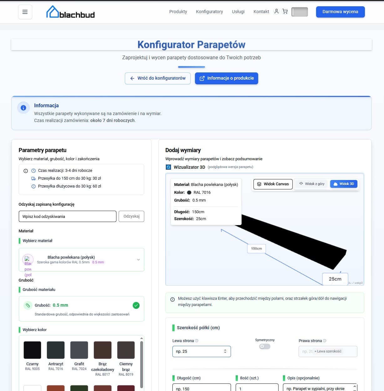 Konfigurator parapetów